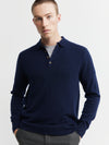 Mens Cashmere Long Sleeve Polo - Navy