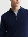 Mens Cashmere Long Sleeve Polo - Navy