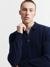 Mens Cashmere Long Sleeve Polo - Navy