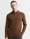 Mens Cashmere Long Sleeve Polo - Tan