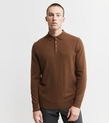  Mens Cashmere Long Sleeve Polo - Tan