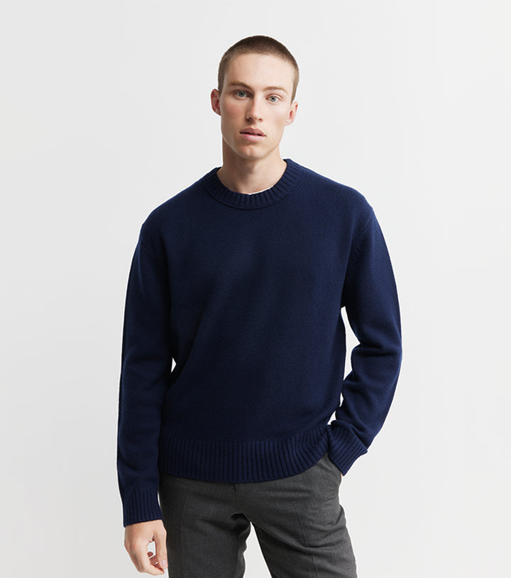 Mens Cashmere Relaxed Crew - Navy