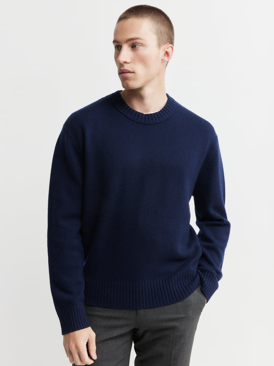 Mens Cashmere Relaxed Crew - Navy