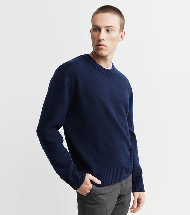 Mens Cashmere Relaxed Crew - Navy