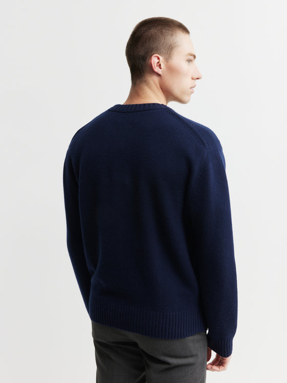 Mens Cashmere Relaxed Crew - Navy