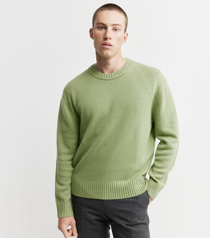 Mens Cashmere Relaxed Crew - Sage