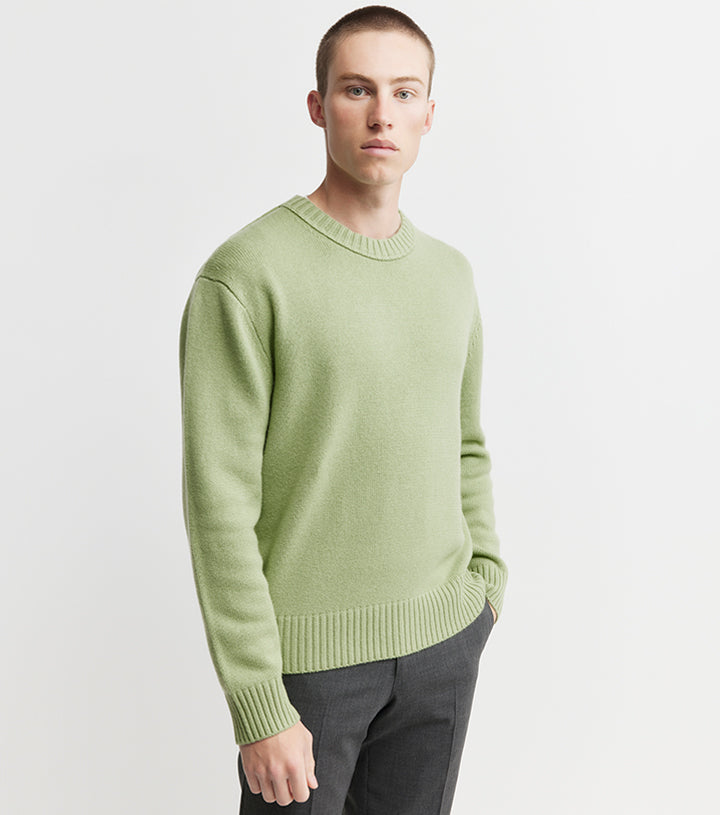 Mens Cashmere Relaxed Crew - Sage