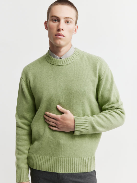 Mens Cashmere Relaxed Crew - Sage