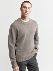  Mens Cashmere Relaxed Crew - Walnut