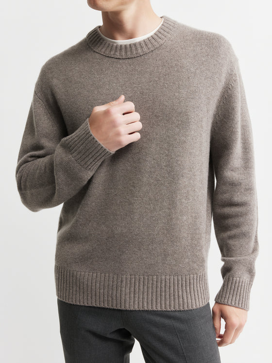 Mens Cashmere Relaxed Crew - Walnut