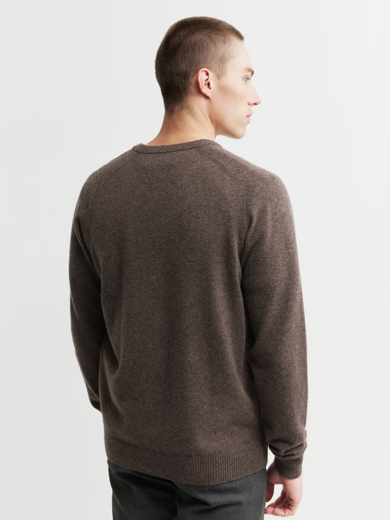 Mens Cashmere Saddle Crew - Brown Melange