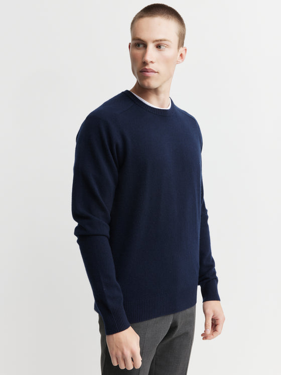 Mens Cashmere Saddle Crew - Ink