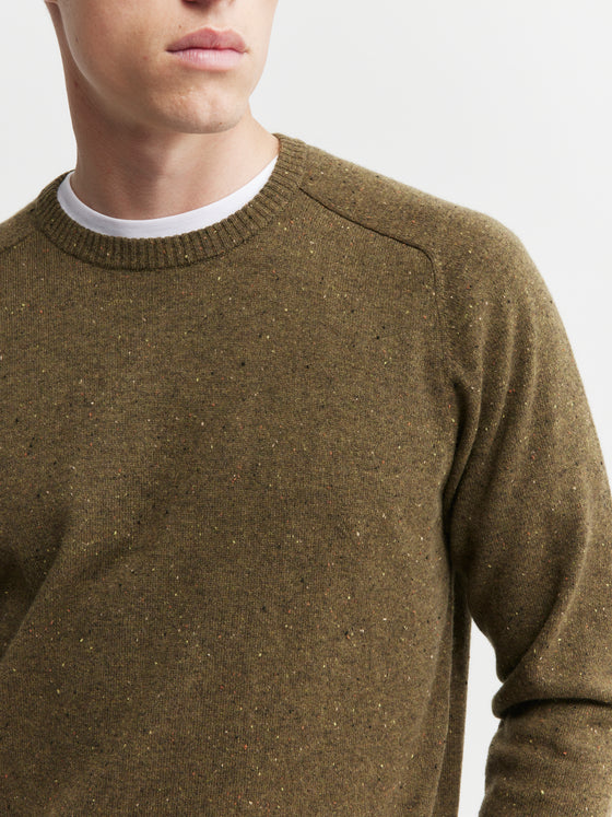 Mens Cashmere Saddle Crew - Moss