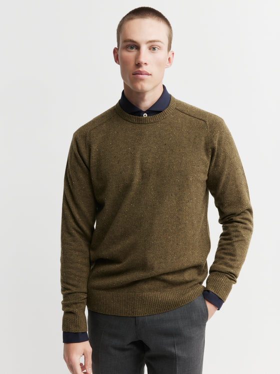 Mens Cashmere Saddle Crew - Moss