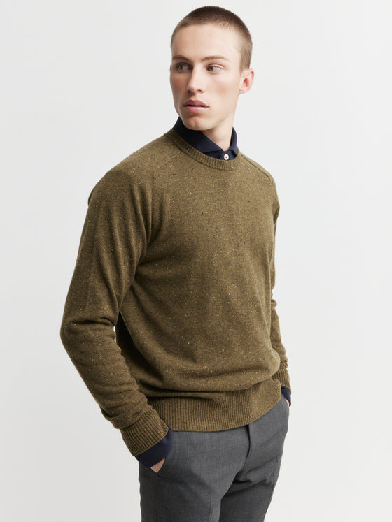 Mens Cashmere Saddle Crew - Moss