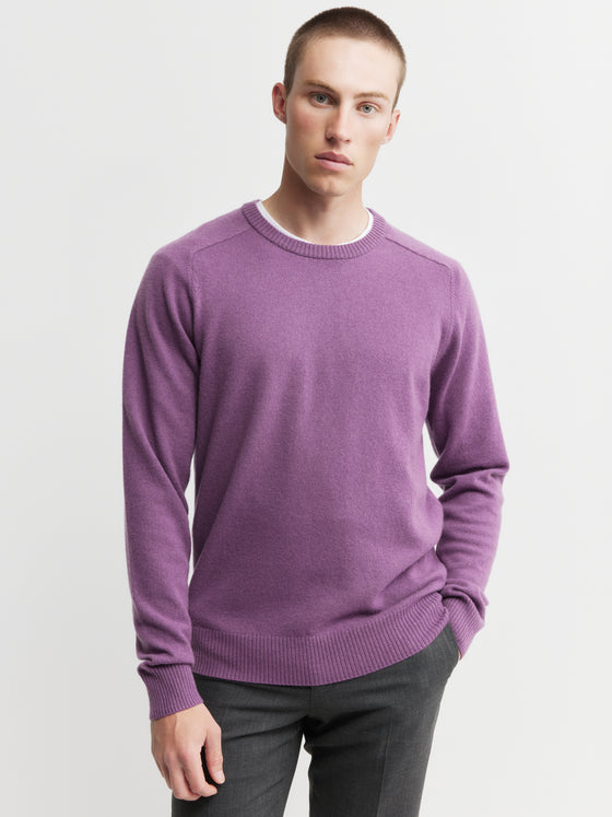 Mens Cashmere Saddle Crew - Wisteria