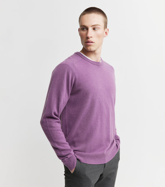 Mens Cashmere Saddle Crew - Wisteria