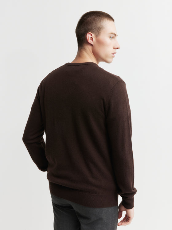 Mens Essential Cashmere V Sweater - Chocolate