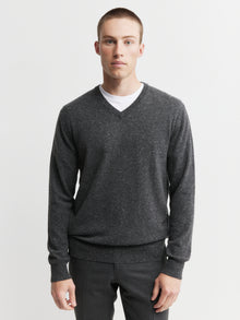  Mens Essential Cashmere V Sweater - Charcoal Donegal