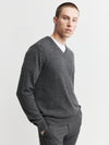 Mens Essential Cashmere V Sweater - Charcoal Donegal