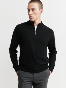  Mens Essential Cashmere 1/4 Zip Sweater - Black/Navy