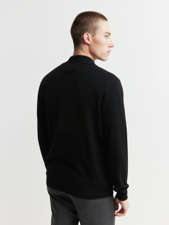 Mens Essential Cashmere 1/4 Zip Sweater - Black/Navy