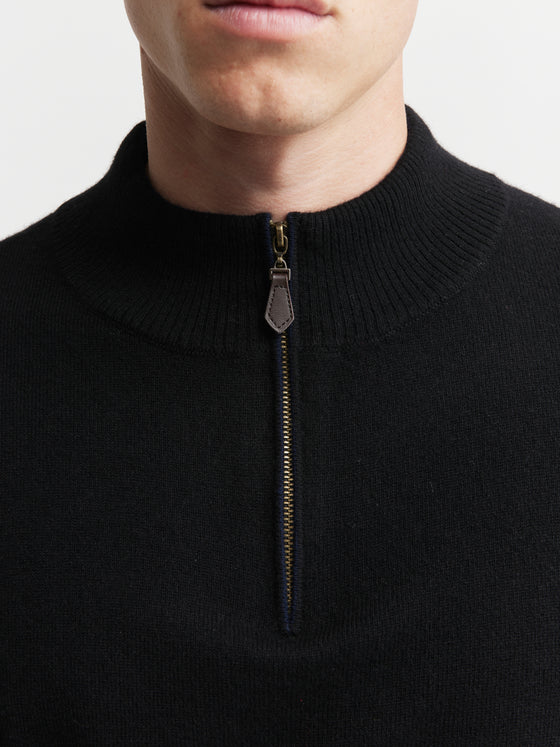 Mens Essential Cashmere 1/4 Zip Sweater - Black/Navy