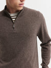 Mens Essential Cashmere 1/4 Zip Sweater - Brown Melange