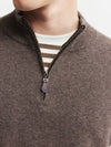 Mens Essential Cashmere 1/4 Zip Sweater - Brown Melange