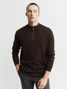  Mens Essential Cashmere 1/4 Zip Sweater - Cacao/Walnut