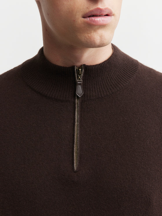 Mens Essential Cashmere 1/4 Zip Sweater - Cacao/Walnut