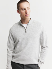  Mens Essential Cashmere 1/4 Zip Sweater - Grey Melange/Graphite