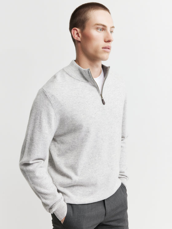 Mens Essential Cashmere 1/4 Zip Sweater - Grey Melange/Graphite