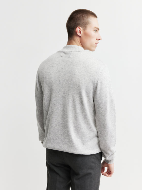 Mens Essential Cashmere 1/4 Zip Sweater - Grey Melange/Graphite