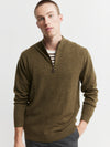 Mens Essential Cashmere 1/4 Zip Sweater - Moss/Cacao