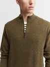 Mens Essential Cashmere 1/4 Zip Sweater - Moss/Cacao