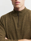 Mens Essential Cashmere 1/4 Zip Sweater - Moss/Cacao