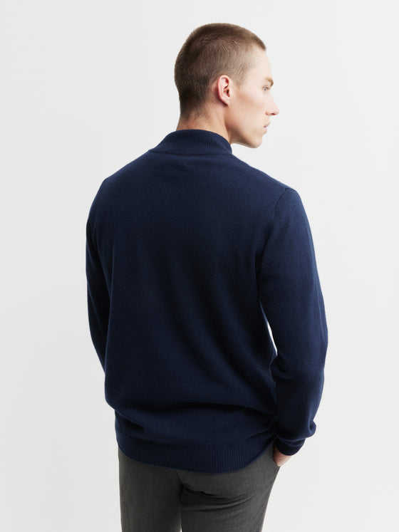 Mens Essential Cashmere 1/4 Zip Sweater - Navy/Black