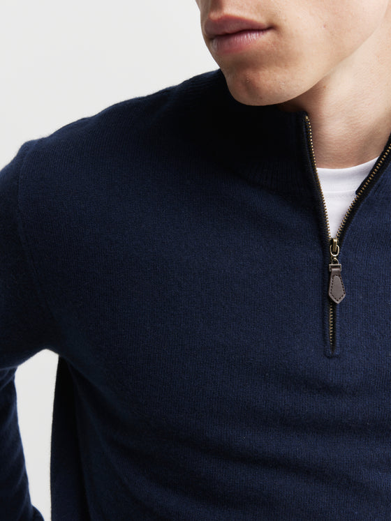 Mens Essential Cashmere 1/4 Zip Sweater - Navy/Black