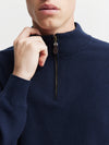 Mens Essential Cashmere 1/4 Zip Sweater - Navy/Black