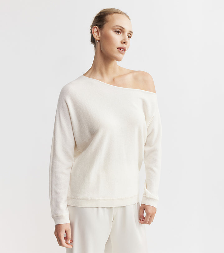 Cashmere Off Shoulder Sweater - Cream