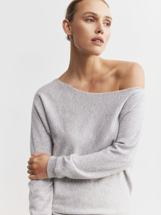 Cashmere Off Shoulder Sweater - Grey Melange