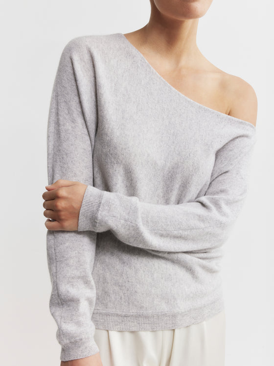 Cashmere Off Shoulder Sweater - Grey Melange