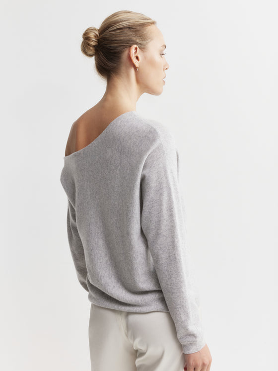 Cashmere Off Shoulder Sweater - Grey Melange