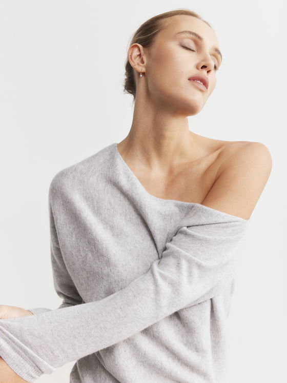 Cashmere Off Shoulder Sweater - Grey Melange