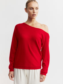  Cashmere Off Shoulder Sweater - Red