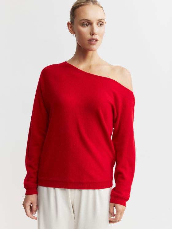 Cashmere Off Shoulder Sweater - Red