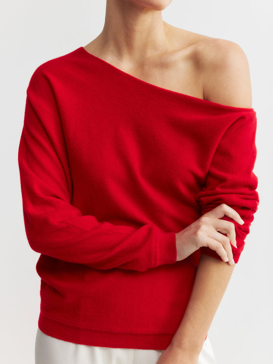 Cashmere Off Shoulder Sweater - Red