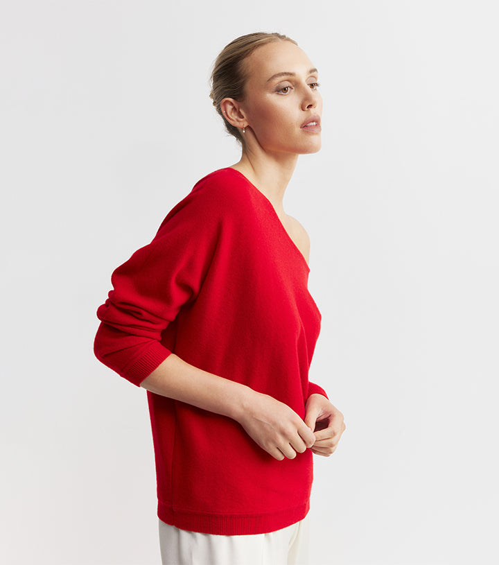 Cashmere Off Shoulder Sweater - Red