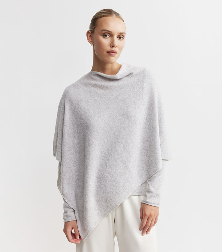 Cashmere Poncho - Grey Melange